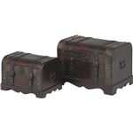 アンティーク風 宝箱型トランク/収納ボックス 【大小2個組】 幅39cm〜51cm 合成皮革製 『ソルス』 〔ゲーム 什器 おもちゃ箱〕