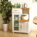 キッチンカウンター/キッチン収納 【幅60cm】 ナチュラル×ホワイト 引き出し1杯 取っ手付き扉 キャスター付き 『サージュ』