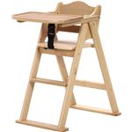 折りたたみベビーチェア/ベビー用品 【ハイタイプ ナチュラル】 幅62cm 木製/天然木 股ベルト トレイ付き
