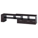 伸縮テレビボード/テレビ台 【ダークブラウン】 幅109cm 26型〜42型対応 収納棚 扉付き収納 引き出し3杯