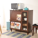 キッチンキャビネット/キッチン収納 【ダークブラウン】 幅90cm 扉付き収納棚 多用途ディスプレイ 脚付き 『アルト』