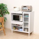 キッチンキャビネット/キッチン収納 【ホワイト】 幅90cm 扉付き収納 多用途ディスプレイ 脚付き 『アルト』