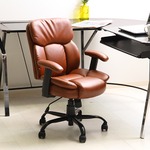 オフィスチェア/プレジデントチェア 【ブラウン】 幅60cm ハイバック 肘掛け キャスター付き 張地：合成皮革 『マンチェスター』