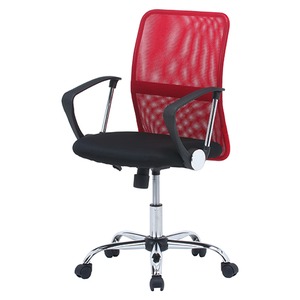 デスクチェア(椅子)/メッシュバックチェアー ガス圧昇降機能/肘掛け/キャスター付き レッド（赤） - 拡大画像