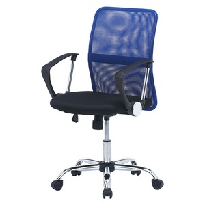 デスクチェア(椅子)/メッシュバックチェアー ガス圧昇降機能/肘掛け/キャスター付き ブルー(青) 商品画像