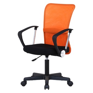デスクチェア(椅子)/メッシュバックチェアー 【ハンター】 ガス圧昇降機能/肘掛け/キャスター付き オレンジ - 拡大画像