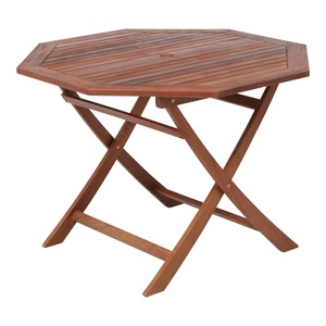 八角形テーブル/ガーデンテーブル 幅110cm 木製(アカシア/オイルステイン仕上げ) パラソル穴付き - 拡大画像