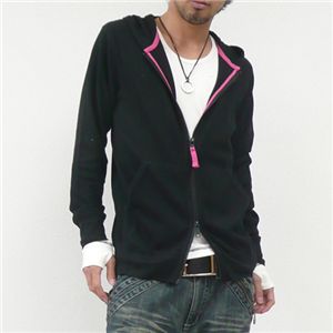 チラ魅せ色づかいＷジップパーカー ブラックLサイズ - 拡大画像