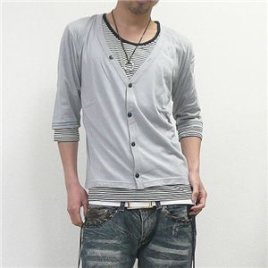 カーディガン×ボーダーカットソー(FB83802D) グレー Mサイズ - 拡大画像