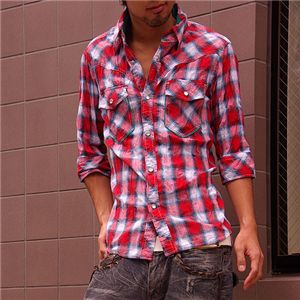 シワ加工ウエスタンシャツ(590519) レッド Lサイズ - 拡大画像