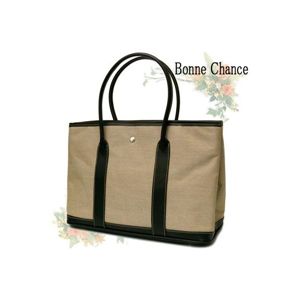 ♪最高級品質BonneChanceおしゃれなキャンバス地トートバッグベージュ - 拡大画像