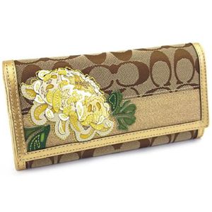 COACH(コーチ) シグネチャー ストライプ フローラル スリム エンベロープ 長財布 ゴールド 41418 - 拡大画像