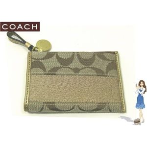 COACH（コーチ） 小銭入れ シグネチャー ストライプ ミニ スキニー カーキ／ゴールド 42021 - 拡大画像