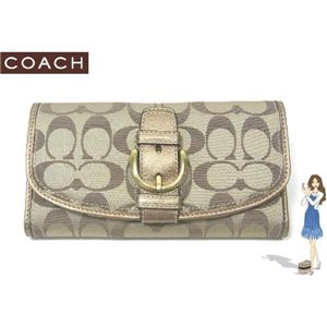 COACH（コーチ） ソーホー シグネチャー チェックブック ３つ折り長財布 ゴールド 42060 - 拡大画像