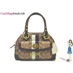 COACH(コーチ) ヘリテージ ストライプ スモール ドーム サッチェル バッグ ブラウン 13194 - 拡大画像