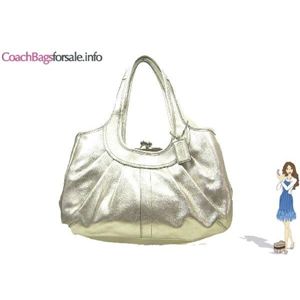 COACH(コーチ) エルゴ メタリック レザー プリーテッド フレームド サッチェル プラチナ 12831 - 拡大画像