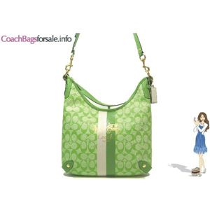 COACH(コーチ) ヘリテージ ストライプ コンバーチブル ホーボー ショルダー バッグ グリーン 13193 - 拡大画像