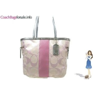 COACH(コーチ) シグネチャー ストライプ ソリッド トートバッグ ピンク 13280 - 拡大画像