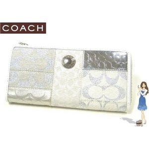 COACH(コーチ) 長財布 シグネチャー ストライプ パッチワーク アコーディオン ジップ シルバー/マルチカラー 42477 - 拡大画像