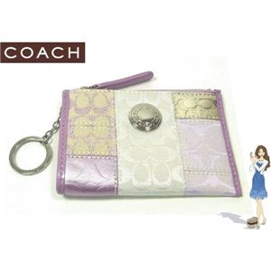 COACH(コーチ) 小銭入れ シグネチャー ストライプ パッチワーク ミニ スキニー ピンク/マルチカラー 42476 - 拡大画像