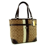 COACH（コーチ） トートバッグ チェルシー ヘリテージ ストライプ ブラウン 14477