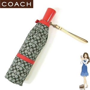 COACH（コーチ） 折りたたみ傘 シグネチャー バックル アンブレラ 60494 ブラック／レッド - 拡大画像