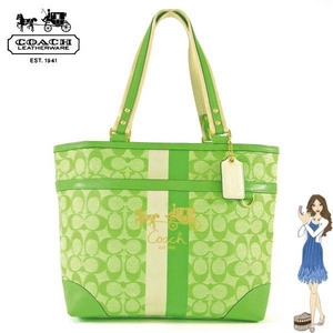 Coach(コーチ) トートバッグ ヘリテージ ストライプ グリーン 13196