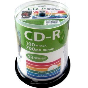 デ‐タ用CD-Rメディア52倍速　レーベル ワイドタイプ プリンタブル白100枚スピンドル 【5個セット】　HDCR80GP100-5P　 - 拡大画像