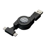 ミヨシ マイクロUSBツインコネクタ搭載巻き取りケーブル SCB-TW01／BK