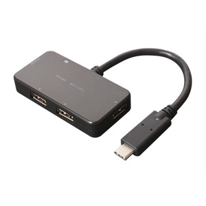 ミヨシ （MCO） USB-C対応 4ポートUSBハブ ケーブル一体型タイプ USH-C02/BK　ブラック - 拡大画像