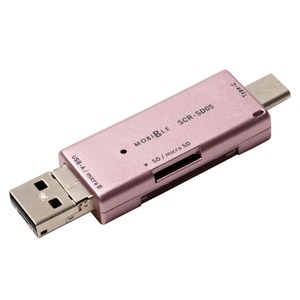 ミヨシ 3タイプコネクタ搭載 SD/microSDカードリーダ SCR-SD05/PK ピンク 商品写真1