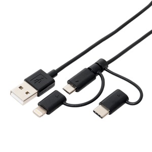 ミヨシ USB Type-C ケーブル 3in1タイプ 1m ブラック SCC-TW201/BK 商品写真1