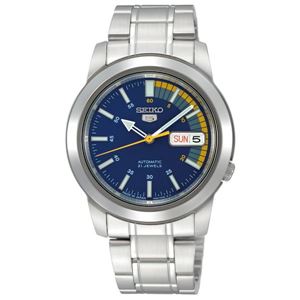 腕時計 SEIKO 5 （セイコー ファイブ）オートマチック デイデイト 逆輸入 海外モデル 日本製 ブルー×シルバー SNKK27JC - 拡大画像