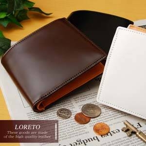 LORETO(ロレート) コードバンシリーズ 二つ折り財布(コインポケット付き) ブラウン