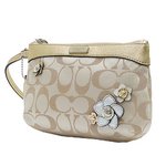 【COACH　OUTLET】コーチ　シグネチャー フローラル アップリケ ミディアム リストレット /ポーチ F49071 SV/MC