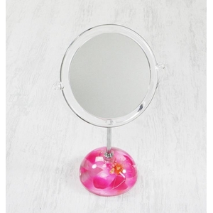 アクリル製スタンドミラー/卓上鏡 【丸型 ピンクオーキッド】 造花 商品写真