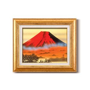 風景専門店あゆわら 《手描き油絵》葛谷聖山（梅月） 日本画額 F6金 「赤富士」