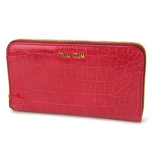 MIU MIU（ミュウミュウ） STAMPA .COCCO LUX 5M0506 ラウンドファスナー長財布 レッド