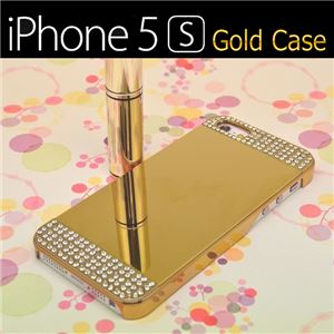 iPhone5s スマホケース ゴールド＆スワロフスキー調 t-001-1 ゴールド - 拡大画像