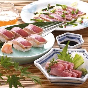 【お中元用 のし付き(名入れ不可)】焼津・仲買人厳選【炭火焼 炙り鮪450g・トロ南鮪120gセット】タレ、わさび付、カット済み