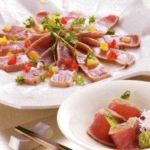 【お中元用 のし付き(名入れ不可)】焼津・仲買人厳選【炭火焼 炙り鮪300g】タレ、わさび付、スライスカット済み