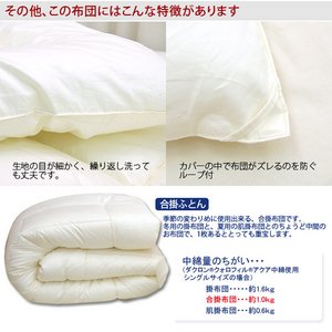 【日本製】ダクロン(R)クォロフィル(R)アクア中綿使用 洗える合い掛け布団 シングルサイズ 【日本製】ダクロン(R)クォロフィル(R)アクア中綿使用 洗える合い掛け布団 シングルサイズ
