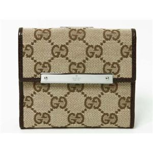 【現品限り】GUCCI（グッチ） GG柄 Wホック財布 キャンバス カーフ ベージュ/ブラウン 112716 【中古A】