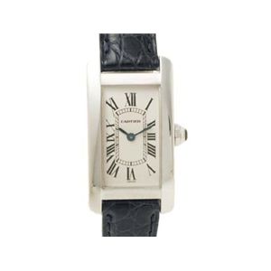 【現品限り】Cartier（カルティエ） タンクアメリカンSM WG/革 時計 K18WG クロコ 文字盤:ホワイト/ベルト:ネイビー 【中古A】の商品画像