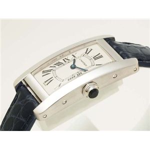 【現品限り】Cartier（カルティエ） タンクアメリカンSM WG/革 時計 K18WG クロコ 文字盤:ホワイト/ベルト:ネイビー 【中古A】