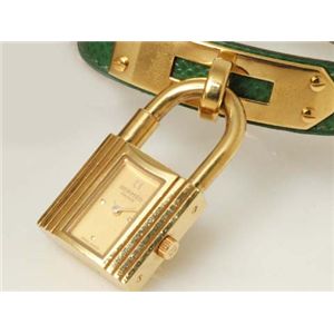【現品限り】HERMES（エルメス） ケリーウォッチ 緑/ゴールド 時計 GP カーフ 文字盤:ゴールド 刻印:Z 【中古AB】