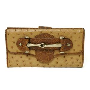 【現品限り】GUCCI（グッチ） Wホック長財布 オースト オーストリッチ カーフ ブラウン 【中古A】