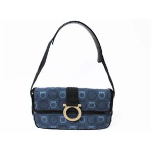 【現品限り】Ferragamo（フェラガモ） ショルダーバッグ キャンバス カーフ ブルー 【中古A】