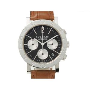 【現品限り】BVLGARI(ブルガリ) クロノ 茶 革ベルト ステンレススチール レザーベルト 文字盤:黒 BB38SLDCH 【中古A】 - 拡大画像