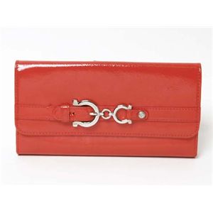 【現品限り】Ferragamo（フェラガモ） Wホック長財布 エナメル オレンジ 【中古SA】